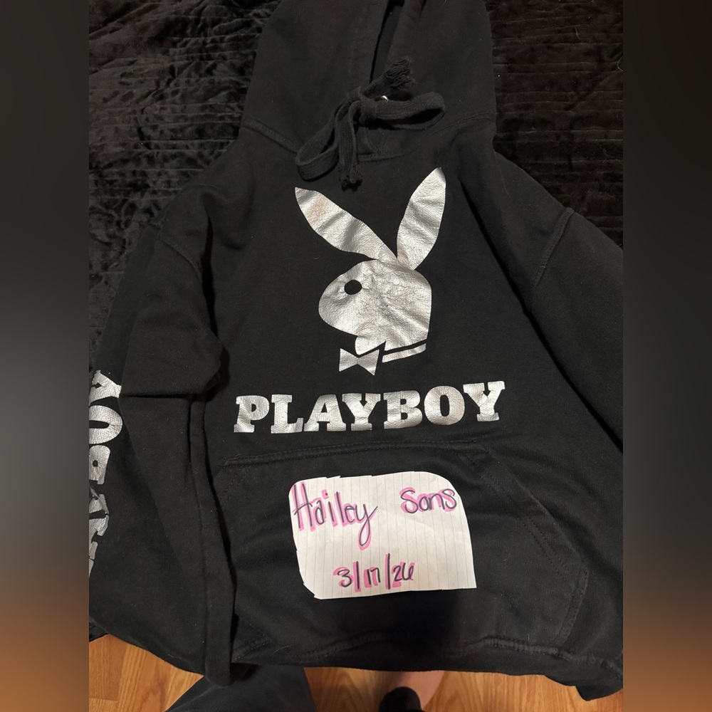 PLAYBOY Hoodie XS with Silver Logo on Black